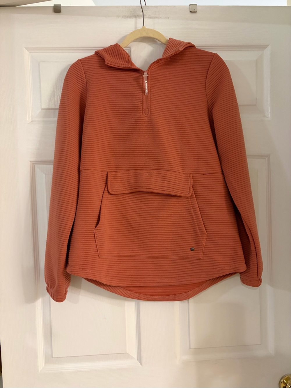 BearPaw ribbed 1/4 zip pullover kangaroo pocket coral orange sweatshirt hoodie M